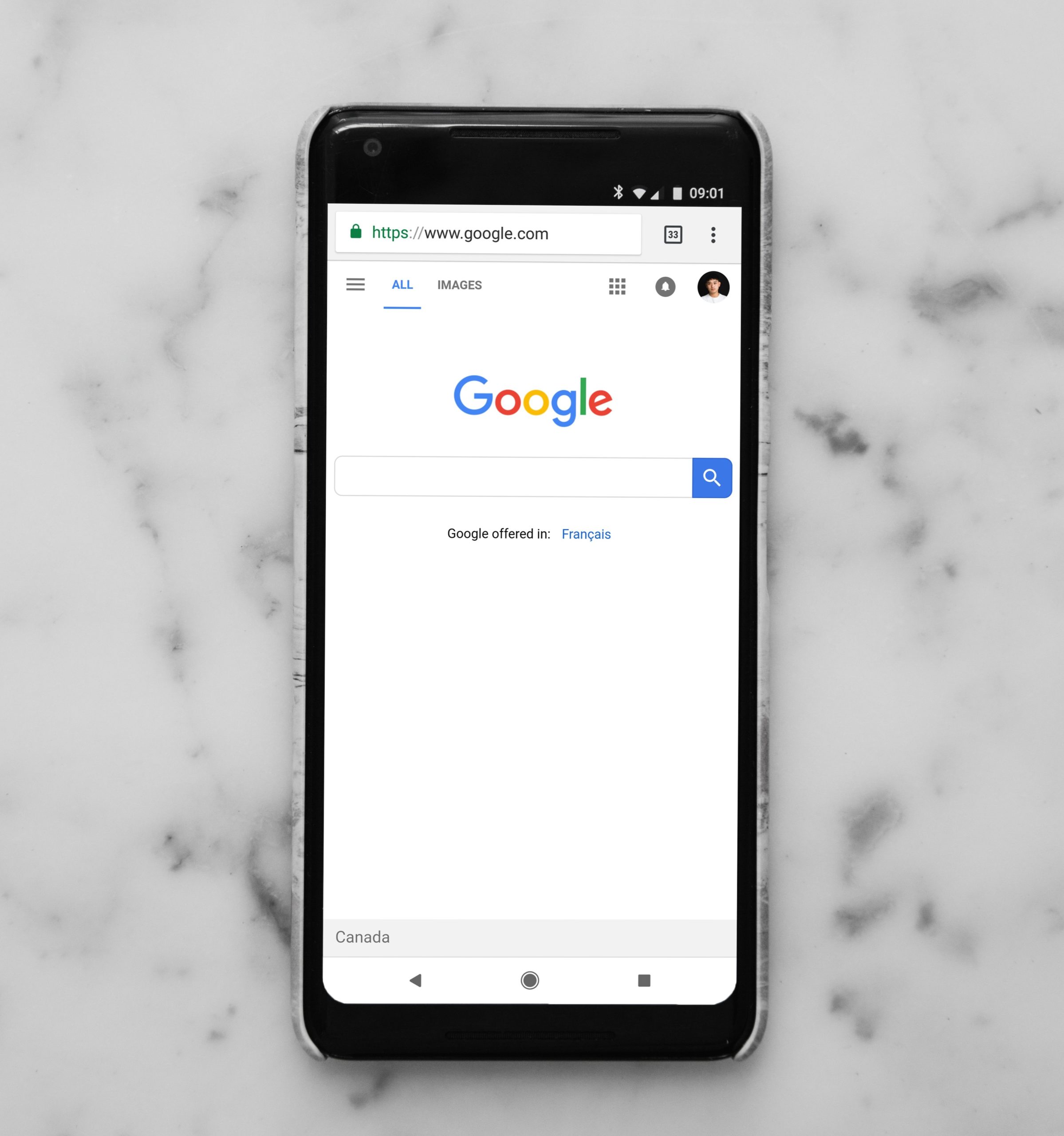 Modern google search bar on smartphone