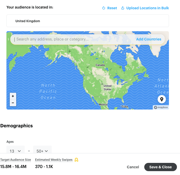 Snapchat location targeting map