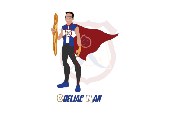 Cartoon image of Coeliac Man on a white background