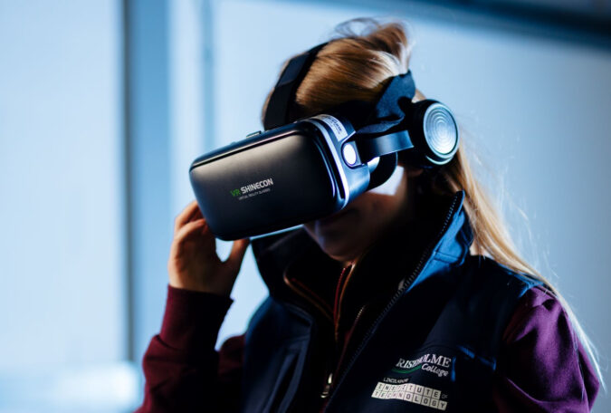 Girl wearing VR headset
