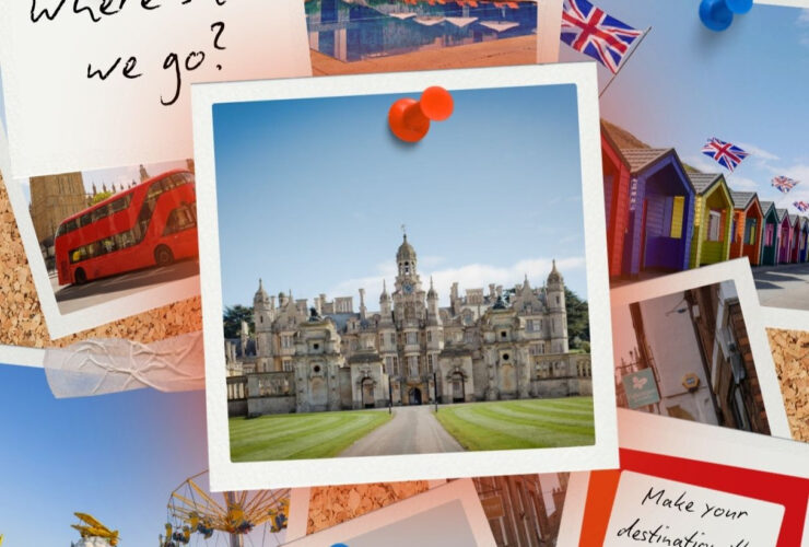 photos on a coarkboard of holiday destinations and tourist attractions with the message 'make your destination the top pick'